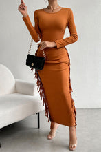 Load image into Gallery viewer, Fringe Slit Round Neck Wrap Dress
