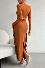 Load image into Gallery viewer, Fringe Slit Round Neck Wrap Dress
