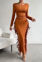 Load image into Gallery viewer, Fringe Slit Round Neck Wrap Dress
